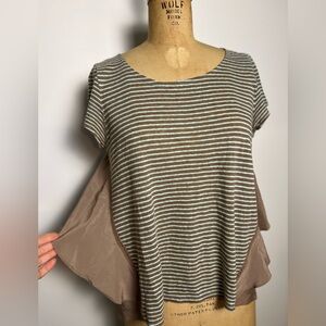 Anthropologie Meadow Rue taupe and teal striped top size small
